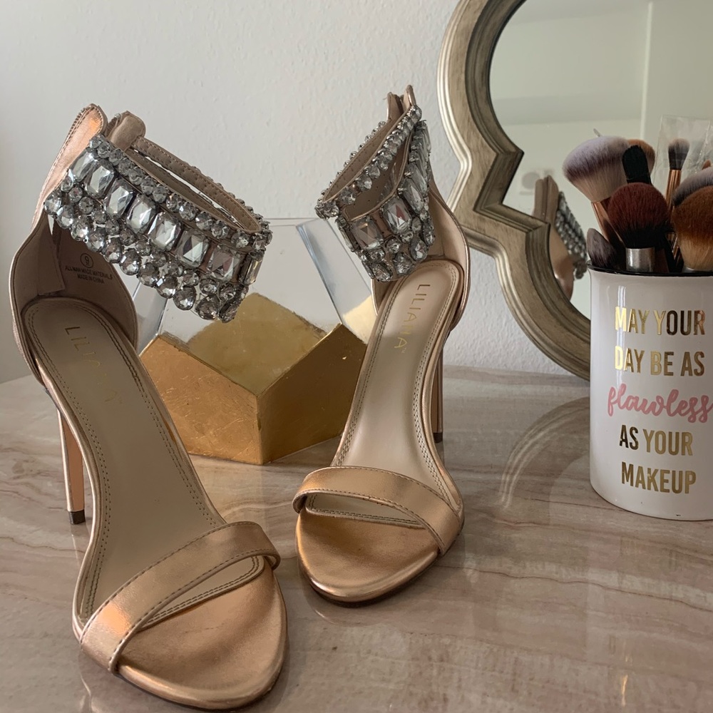 Blinged out gold (metallic copper) heels